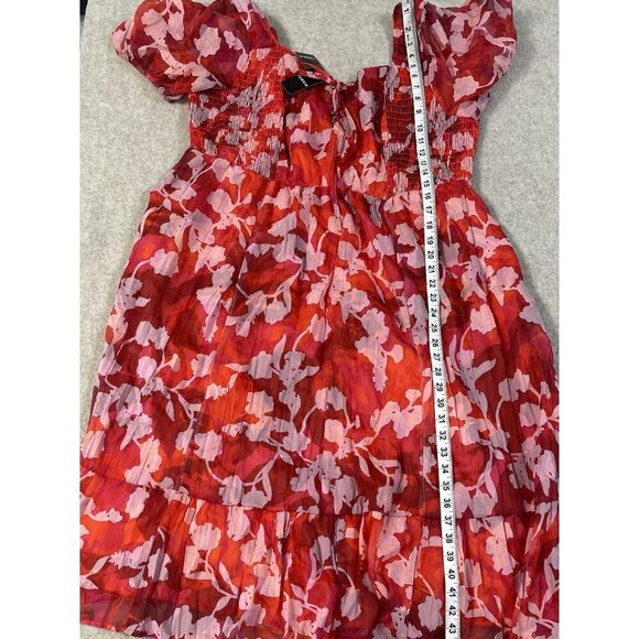 NWT Torrid Lined Lace Up Sweetheart neckline Dress Size 2X Floral Ruffle Smocked - Picture 14 of 16